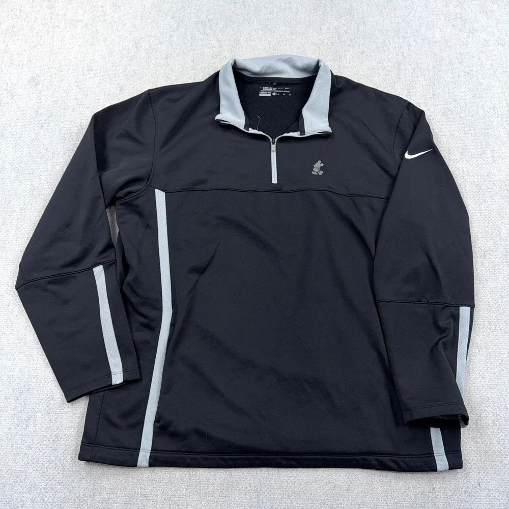 Nike Golf Sweater Men XL Black Gray Pullover 1/4 Zip Sweatshirt Disney Mickey
